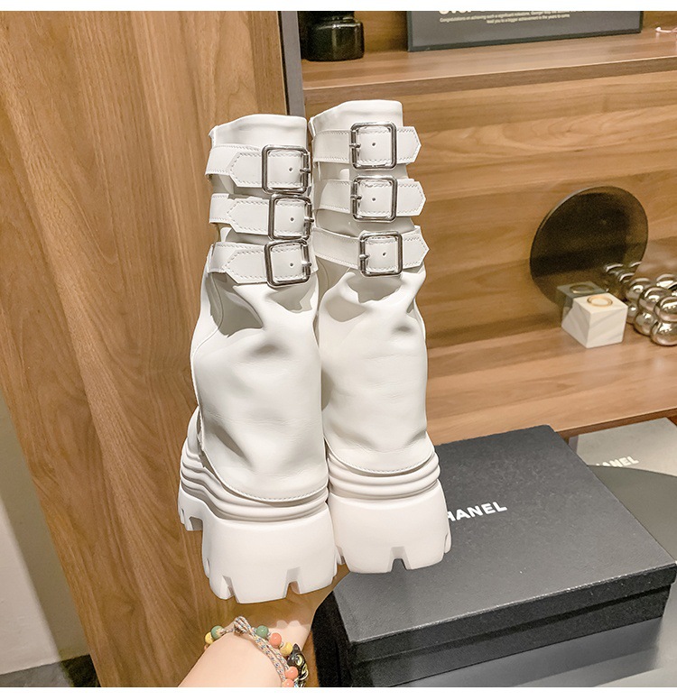 Boot nữ cổ cao ôm bắp chân đế xuồng da thật phong cách cưỡi ngựa khóa dây — Lớp lót đơn màu trắng nhạt 12cm, Lớp lót đơn màu nâu 15cm, Màu đen đơn 12cm, Lớp lót nhung màu nâu 12cm chi tiết 23