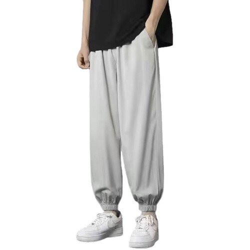 Summer thin breathable, foot-bound ice silk pants, men's nine-quarter casual air-conditioning pants, fashion brand, men's sports, anti-mosquito pants