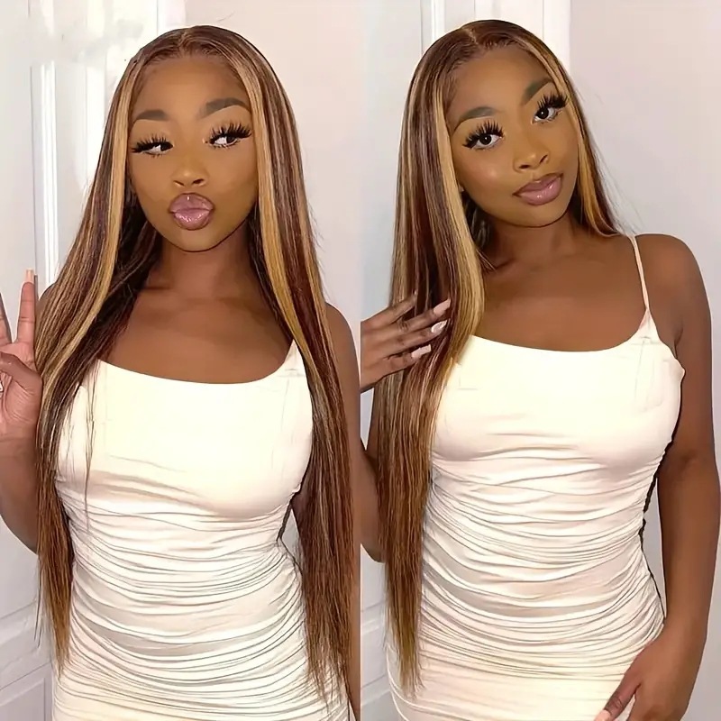 European American Style Synthetic Hair Wig With Front Lace Center Part Full Head Cover For Daily Use_voghion.com