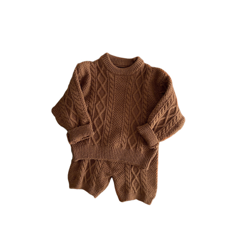 Ropa de estilo coreano para niños Otoño e Invierno estilo occidental nuevas chicas retro elegante moda color sólido suéter de punto pantalones de lana traje de moda