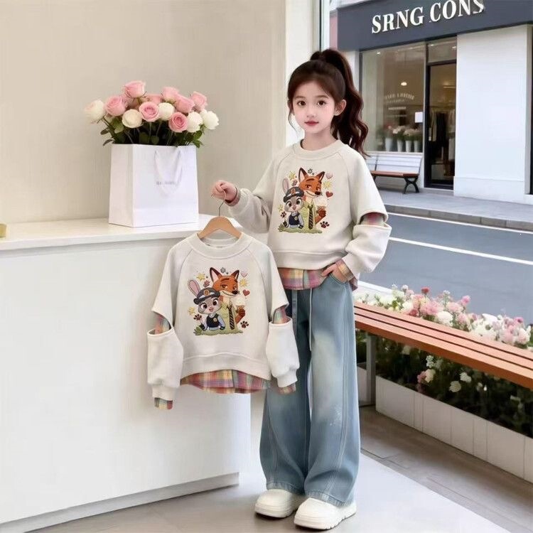 Sweatshirt/Velvet Sweater Korean Style Spring and Autumn Print for Girls