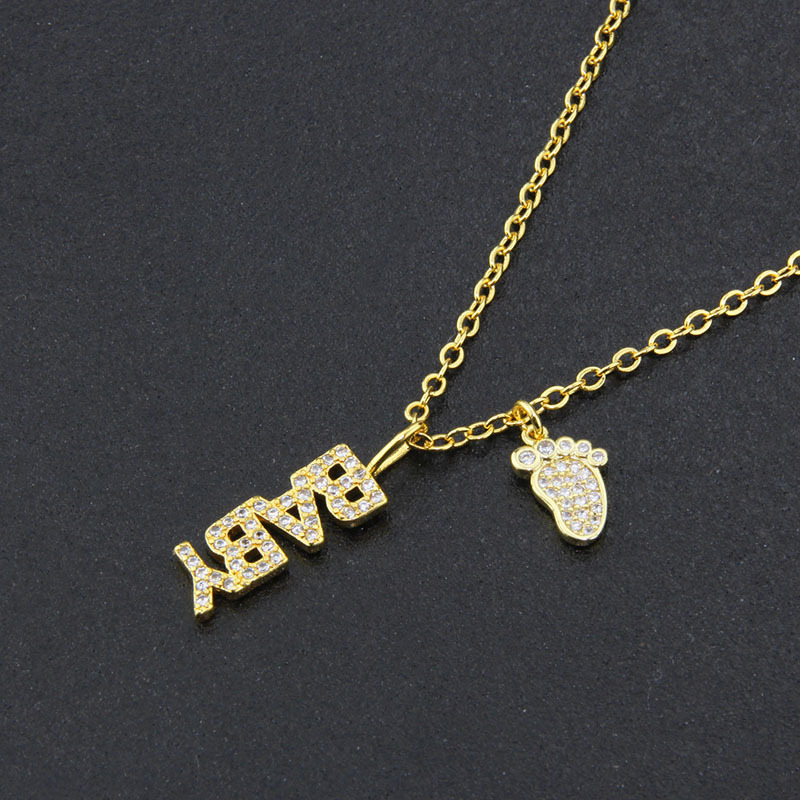 European And American Ins Cross-border Diamond Letters Feet Combination Necklace Direct Supply Spot Copper-plated Gold Baby Feet Pendant display picture 2