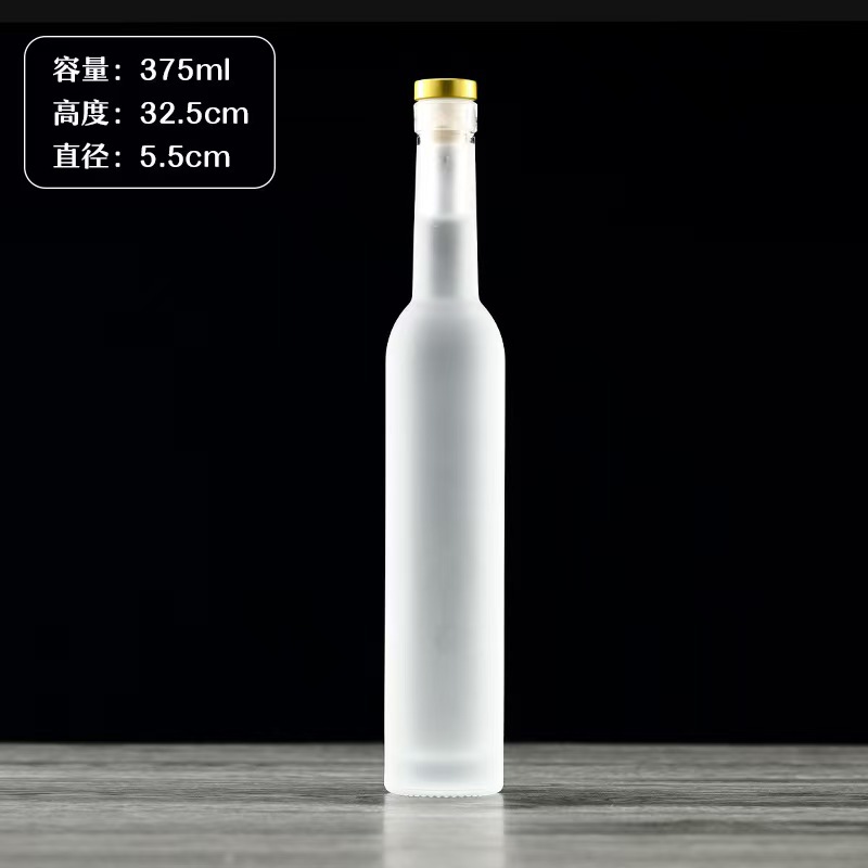 Botella de vidrio de vodka de alta calidad botella de vino de fruta cristal transparente de arena blanca dividida botella vacía con película de retracción térmica en stock