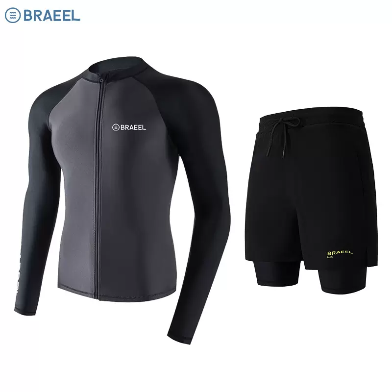 韩国潜水服男冲浪分体浮潜泳衣保守显瘦长袖防晒速干冲浪服水母衣