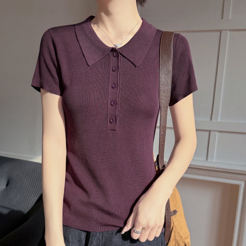 Women's POLO collar knitted short-sleeved top, high-end new style, 2026 summer, versatile and mature style, 100% Tencel T-shirt