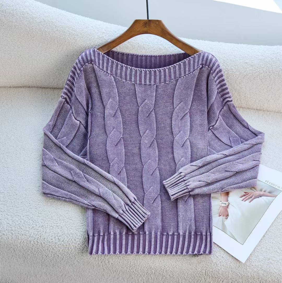 Corea del Sur retro camiseta de punto de tela de hilado para mujeres nuevo otoño y invierno para hacer viejos suéteres sueltos de cuello para mujeres image 5