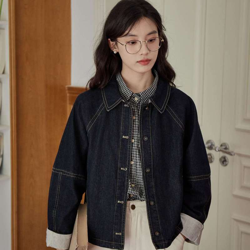 日系学院风条纹拼接牛仔外套女2025秋冬款宽松设计感休闲百搭夹克|undefined