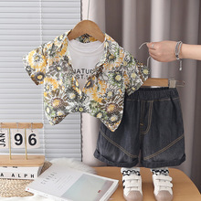 男童夏装套装2026新款中小童印花衬衫潮帅气时髦短袖三件套批发