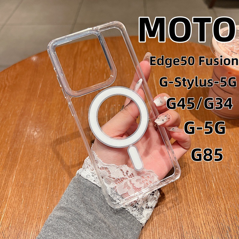 Moto G-5G Transparent Acrylic Magnetic Phone Case G45/G34 G85 Space Case G-Stylus Protective Cover