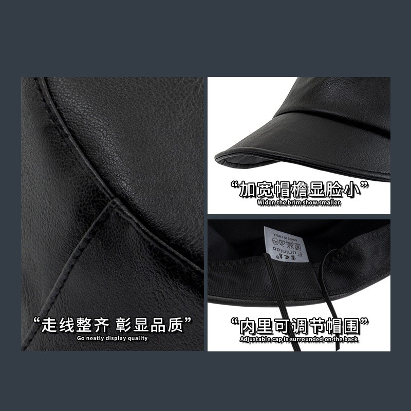 2023 nuevo sombrero de caballero negro de moda de cuero de las mujeres gorra plana superior sombrero ecuestre estilo occidental pequeña fragancia sombrero vendedor de periódicos