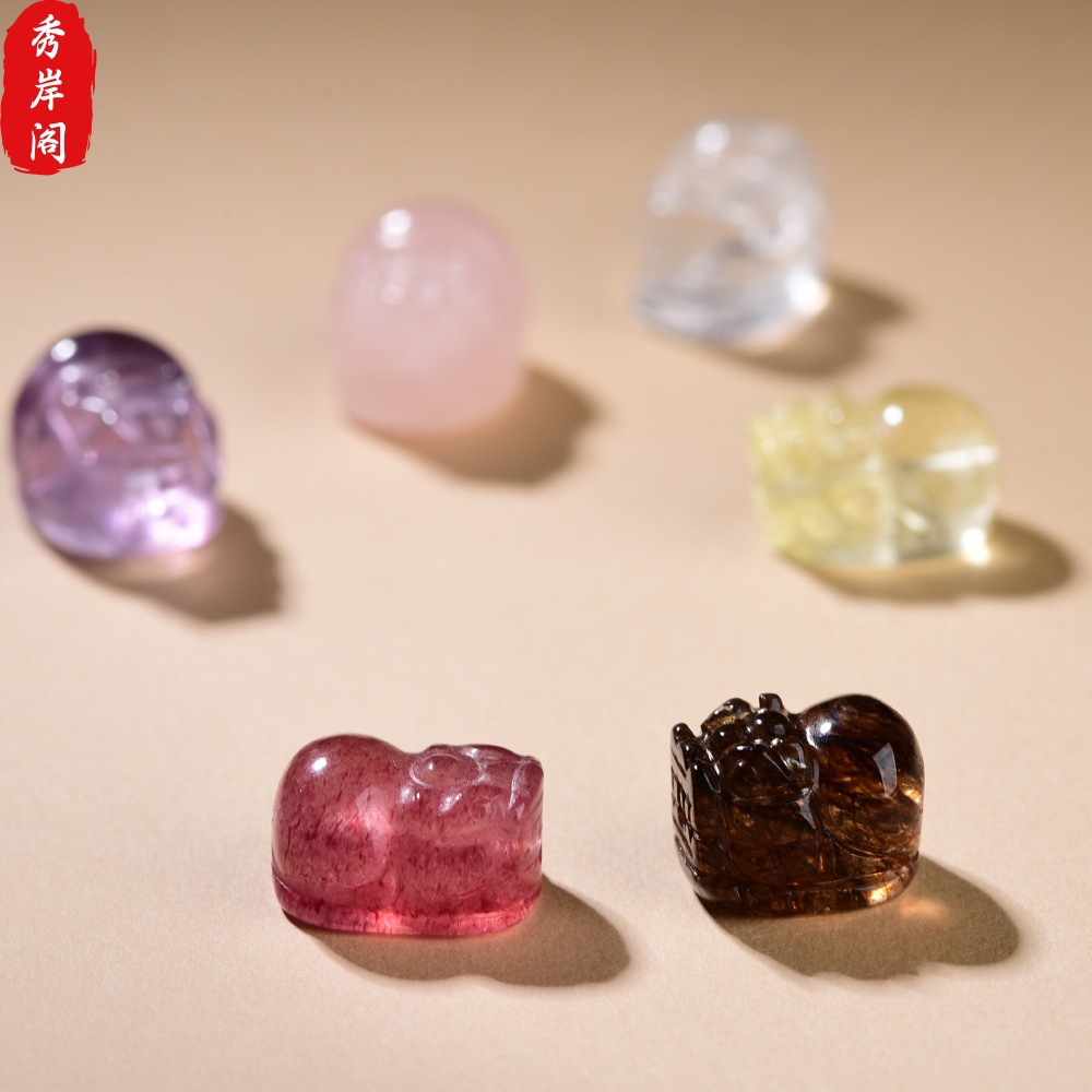Natural Crystal Pixiu Through-Hole Accessories, Multi-Color DIY Bracelet Beads, Fortune-Attracting Pixiu Jewelry Accessories