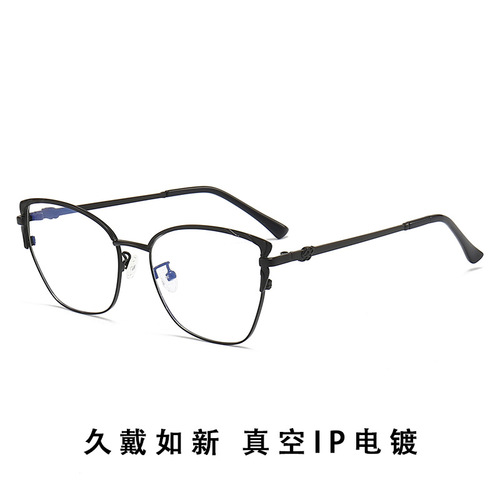 新款外贸网红素颜女士文艺金属猫眼形光学眼镜近视框架时尚平光镜
