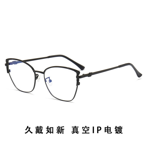 New style foreign trade internet celebrity plain face women's artistic metal cat-eye optical glasses myopia frame fashionable prescription-free glasses