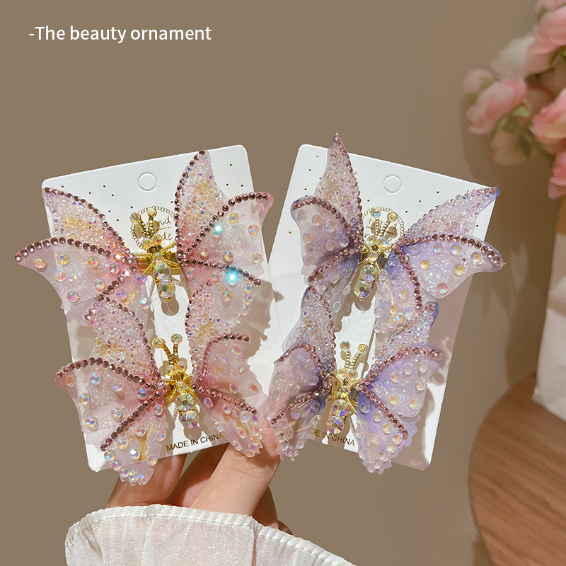 Children Unisex Sweet Butterfly Metal Chain Inlay Rhinestones Hair Clip display picture 4