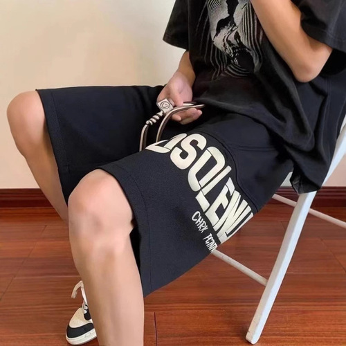 oversize high street printed casual shorts men's fashion brand sports American basketball 5 quarter pants summer thin style