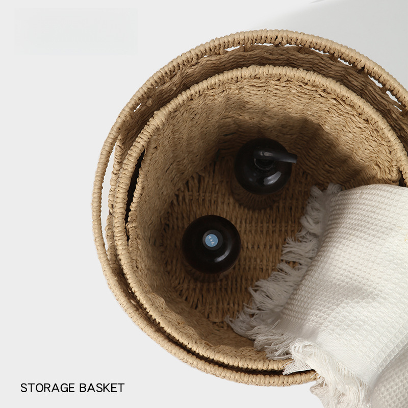 Cesta de almacenamiento de caña personalizada casera de tejido a mano canasta de almacenamiento decoración de la sala de estar limpieza de ropa sucia canasta de almacenamiento