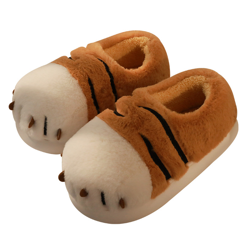 Zapatillas de algodón de garra de tigre de invierno para mujeres nuevas parejas de interior estudiantes antideslizantes calentamiento zapatillas de peluche de invierno dibujos animados