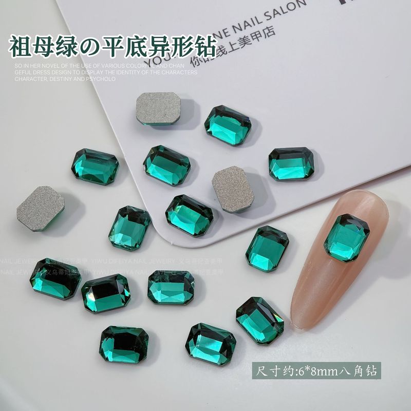 エメラルドフラットマニキュアダイヤモンドフラッシュグリーン長方形八角形馬の目水滴特殊形状ダイヤモンド宮殿スタイルマニキュアアクセサリー|undefined