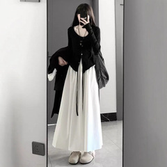 春秋甜美穿搭2025一整套新款女开衫吊带连衣裙高级感气质长裙套装
