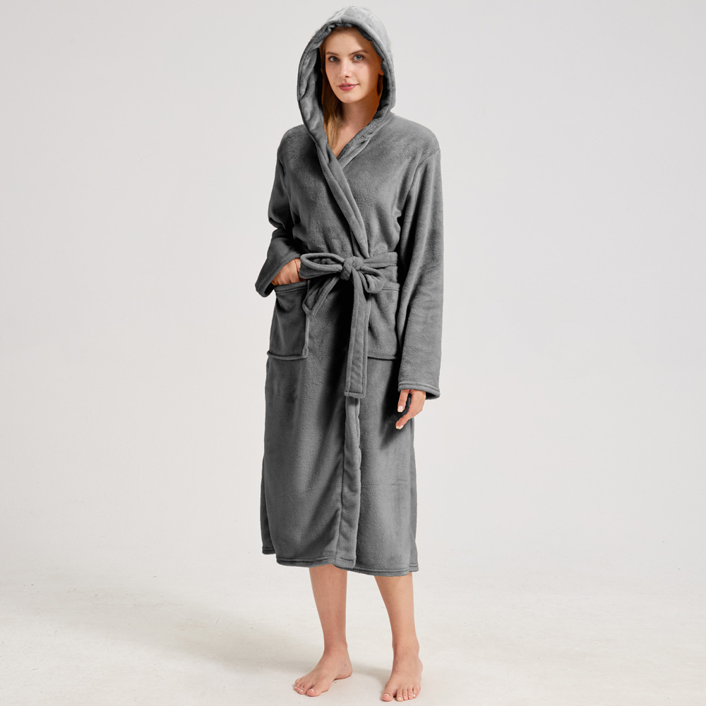 Bata de Baño Larga con Capucha para Pareja de Franela Térmica y Cómoda para el Hogar image 9