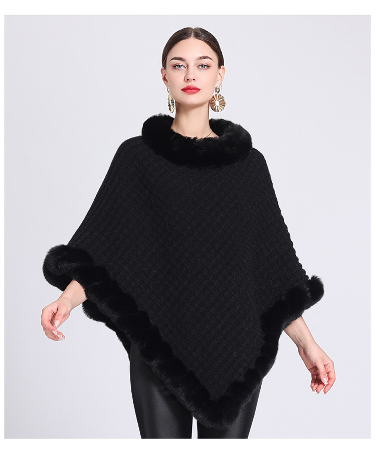 Pelzkragen Cape Cape Damen Strickpullover Pullover Cape Mantel_voghion.com