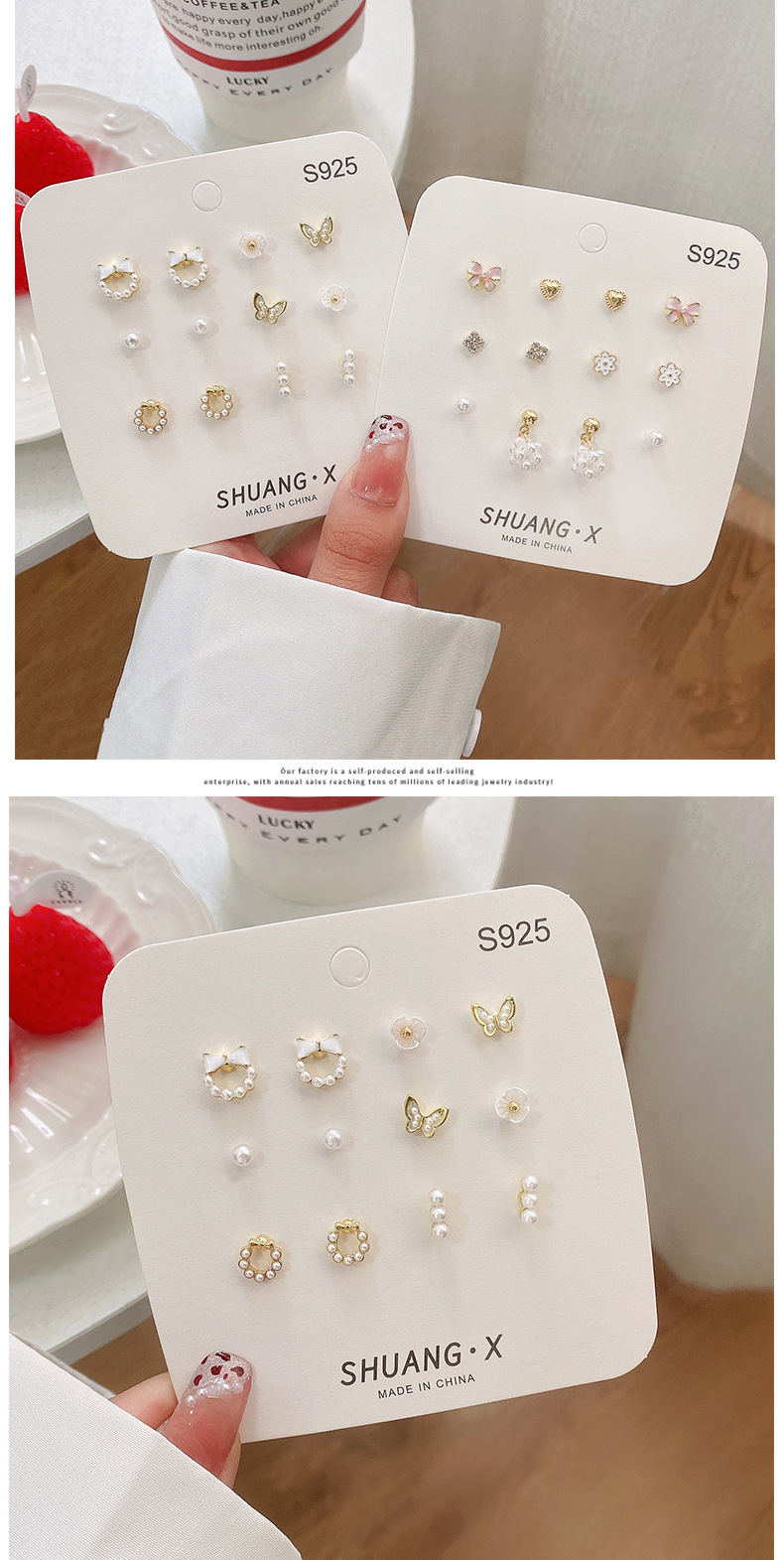 Fashion Butterfly Alloy Plating Inlay Pearl Womenu0027S Ear Studs 6 Pairs