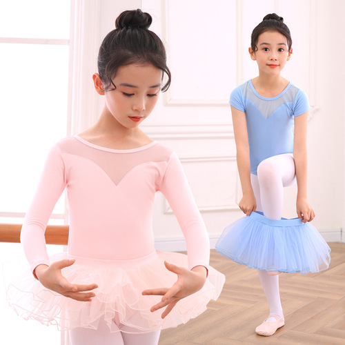 舞蹈服儿童女中国舞服夏季短袖网纱拼接练功服分体套装女童舞蹈服