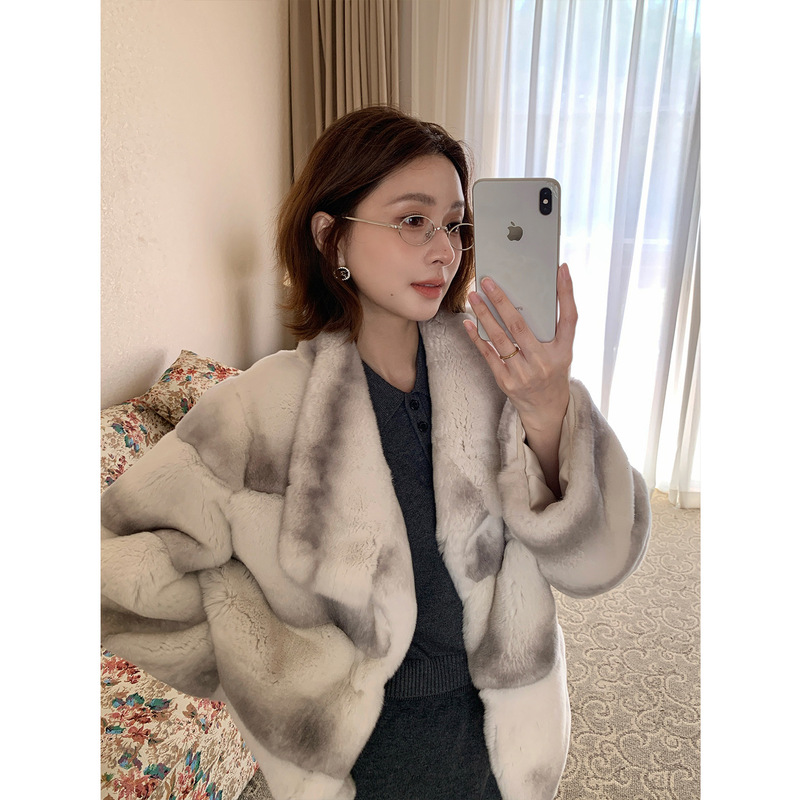 『Qianjin Rabbit』Big Sister Rex Rabbit Fur Coat for Women, New Small Lapel