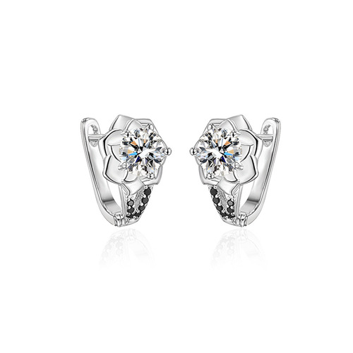 Cross-border new style silver-plated diamond zircon flower earrings for women light luxury black zircon rose flower earrings women's earrings wholesale