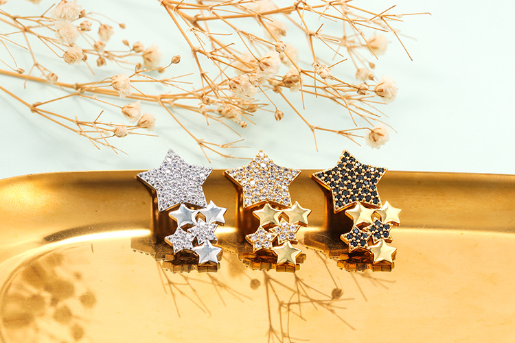 Earrings Classification Wholesale Jewelry Five-pointed Star Colored Diamond Copper Earrings Nihaojewelry