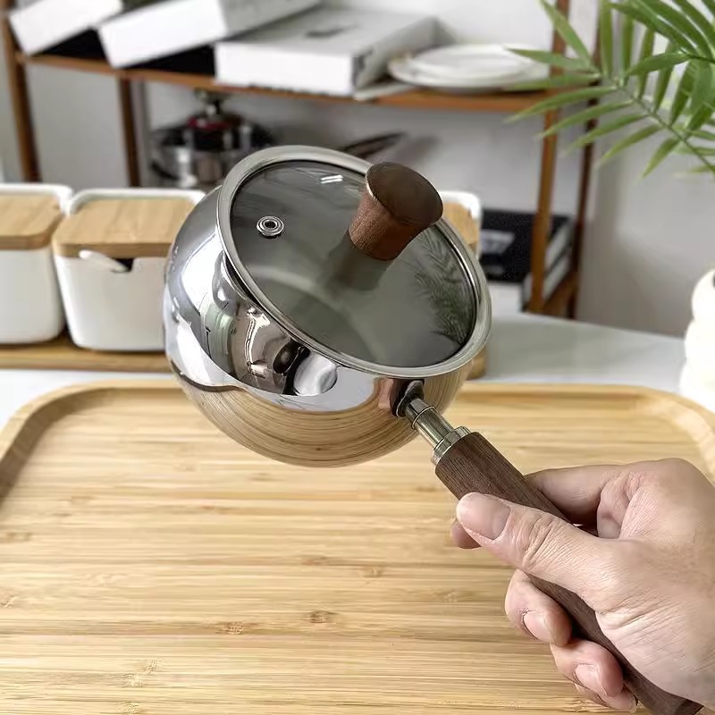 Uncoated 316 Stainless Steel Baby Food Pot for One Person, Suitable for Induction Cooker, Small Pot for Heating Milk, Breakfast Pot with Lid