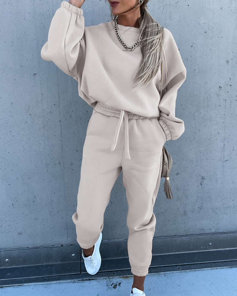 2022 new women's clothing hot diamond long-sleeved top + pants two-piece suit_voghion.com