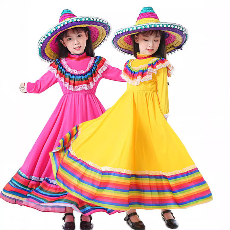 Mexican National Costume Parent-Child Big Swing Dress Halloween Dance dress Masquerade Party Costume Mexican National Costume Parent-Child Big Swing Dress Halloween Dance dress Masquerade Party Costume