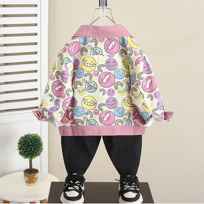 6271 Camisa para niños Chaqueta para niños Primavera y otoño Chaqueta rosa estilo occidental Cárdigan 2025 Nuevo bebé Otoño Tide