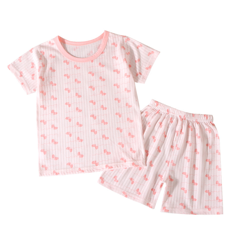 [Personalizado] Traje de pantalones cortos de manga corta para niños, jersey jacquard, ropa de hogar, ropa de aire acondicionado para hombres, pijamas para niñas, verano
