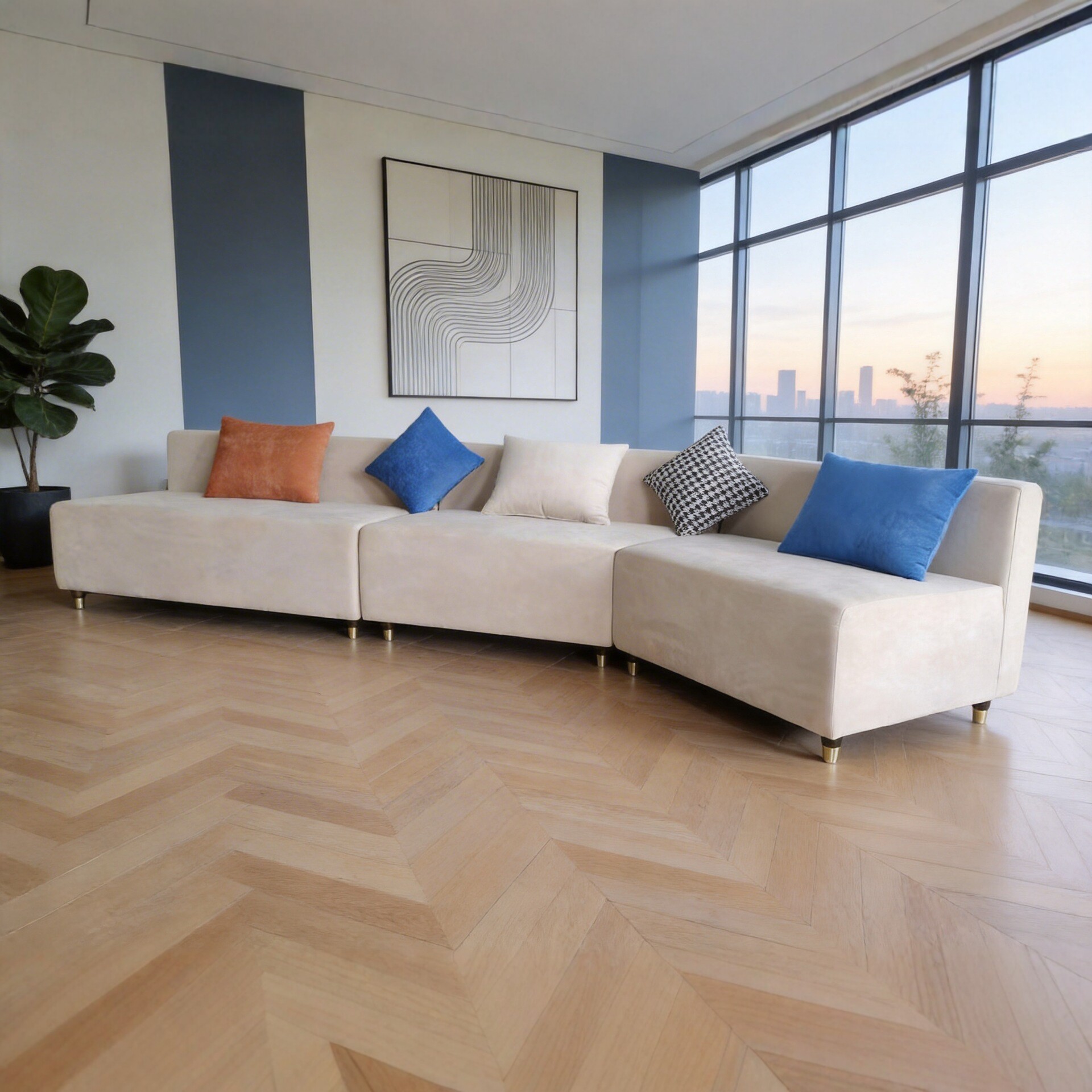 Modern Minimalist Homestay Lobby Irregular-Shaped Diagonal Combination Leisure Sofa Living Room Reception Business Negotiation Modular Solid Wood