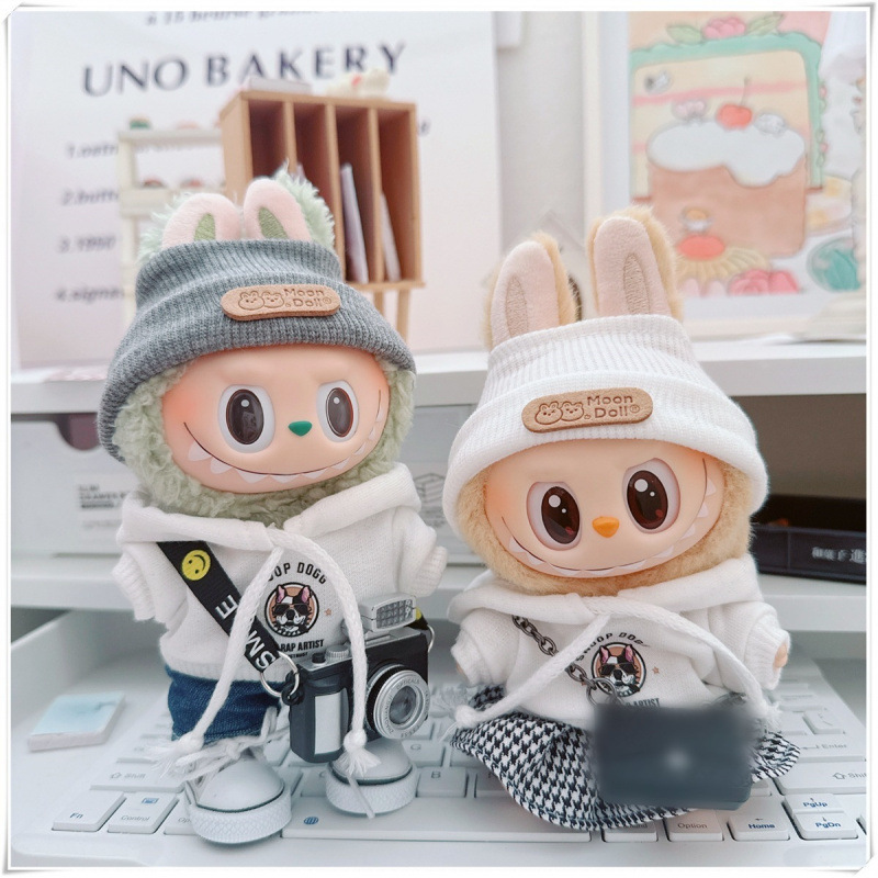 Labubu Baby Clothes Labubu Clothes Third Generation Pendant Universal White Dog Sweatshirt with Trendy Hat Pants Skirt