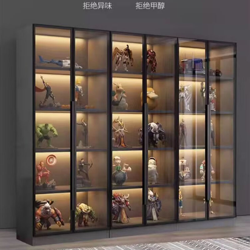 手办展示柜玻璃门模型柜子酒柜客厅家用一体到顶整墙轻奢透明书柜