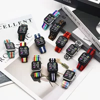 Новые красочные квадратные эластичные нейлоновые ремешки светодиодные электронные часы Earth HD дисплей спортивные студенческие часы