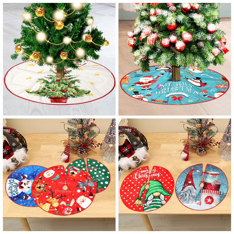 Christmas decoration supplies cross-border Christmas tree skirt printed linen cartoon old man party atmosphere decoration decoration