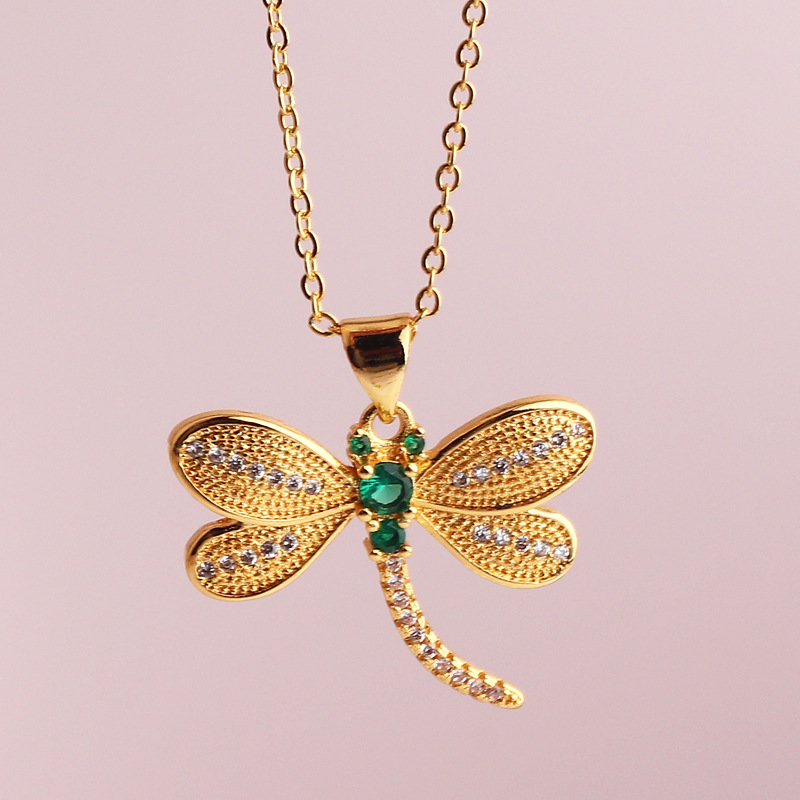 Fashion Dragonfly Copper Inlay Zircon Pendant Necklace 1 Piece