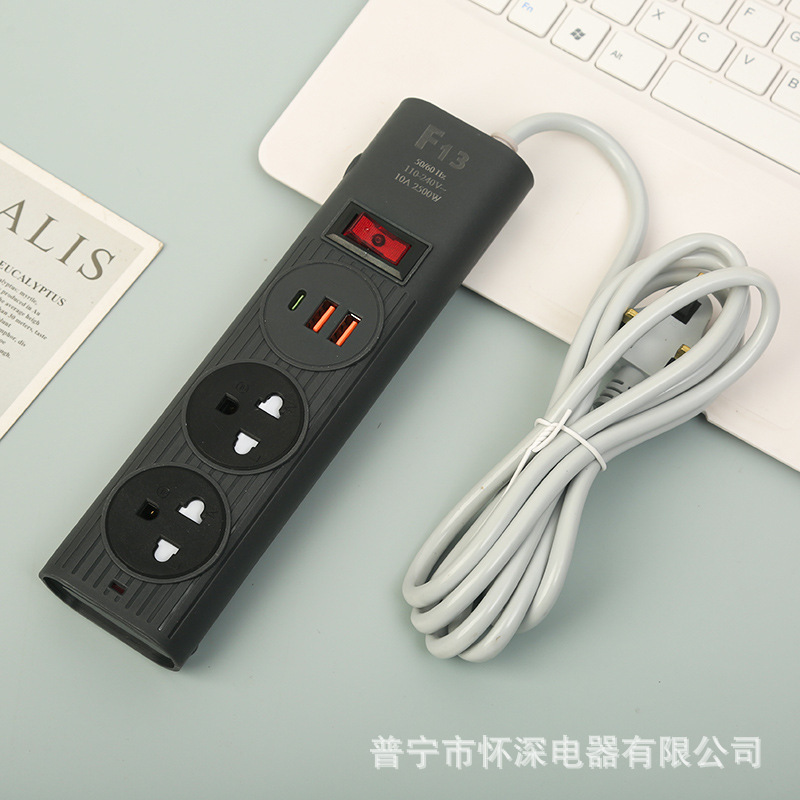 2USB + 1PD toma de corriente de comercio exterior multifuncional estándar estadounidense 110V tailandés con puerta de seguridad paquete de caja de color neutral