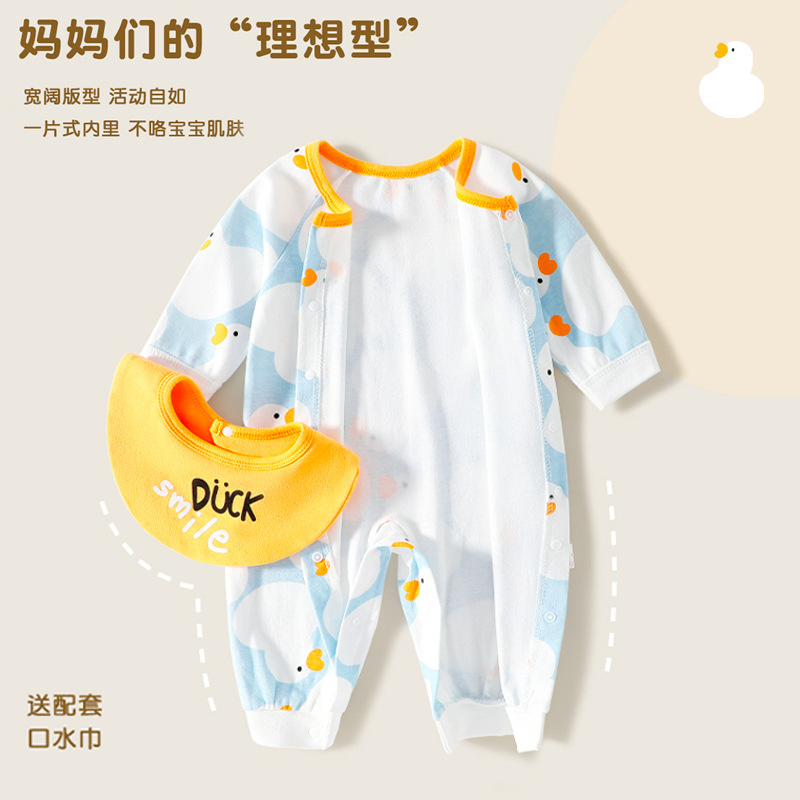 Bebé recién nacido mono puro algodón primavera y otoño hombre y mujer bebé mameluco babero mameluco ropa de luna llena 0-12month