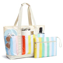 沙滩包,女士防水沙滩手提包,与斯坦利杯兼容,可折叠,适合周末旅行