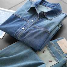 衣橱百搭王复古休闲单口袋翻领长袖天丝棉水洗牛仔衬衫女秋新021