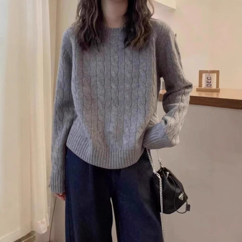 Autumn and Winter New Korean Style Thickeneded Pullover Retro Twisted Wool Knitwear Lazy Style Fluffy Soft Knitwear Top