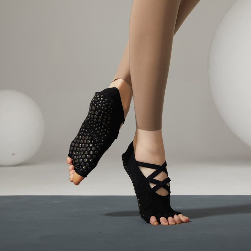 Calcetines de Pilates con cinco dedos y tiras, calcetines de yoga para mujer, calcetines deportivos profesionales antideslizantes, de algodón puro con dedos separados, exportación a Japón y Corea.