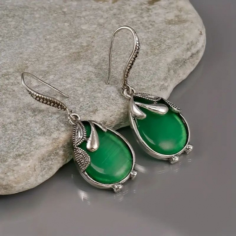 Cross-Border Water Drop Shape Water Drop Earrings Inlaid Synthetic Gemstone Hook Earrings Women's Symbol of Beauty and Elegance