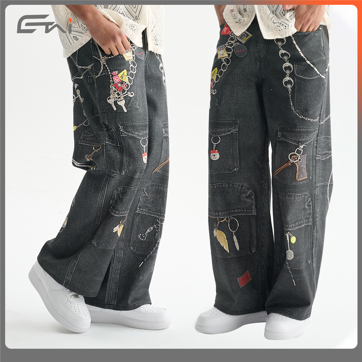 ETAI Hombre| Callejero unisex jeans casuales de alta calidad pesado pantalones de impresión de algodón image 4