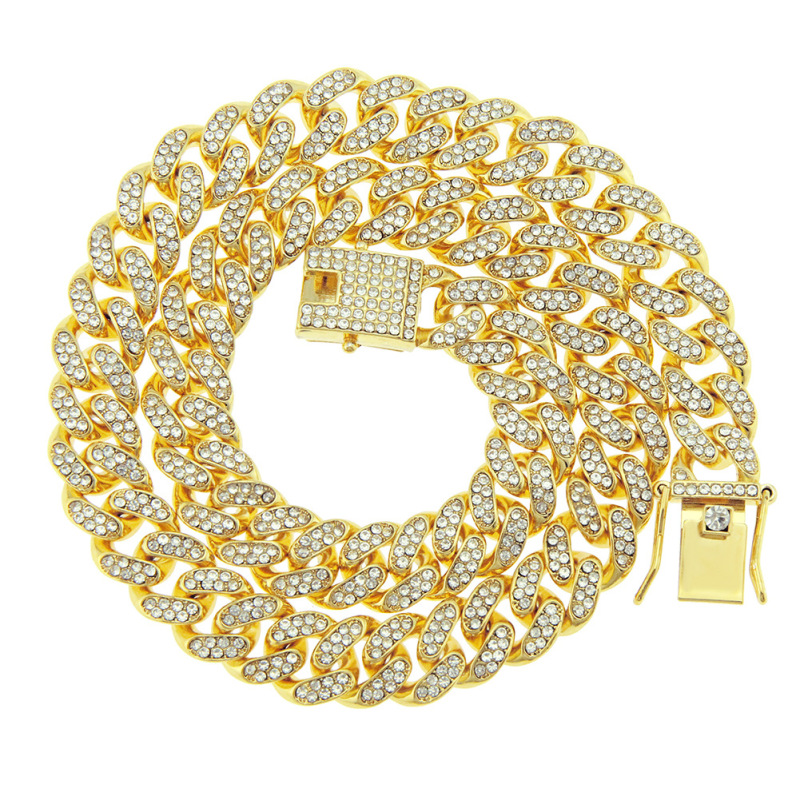 Hot sale European and American hip hop Hiphop Miami Cuba necklace men's diamond large gold chain necklace wholesale Hot sale European and American hip hop Hiphop Miami Cuba necklace men's diamond large gold chain necklace wholesale